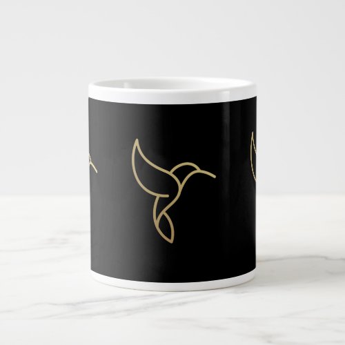 Hummingbird in Monoline Style _ Gold on Black Giant Coffee Mug