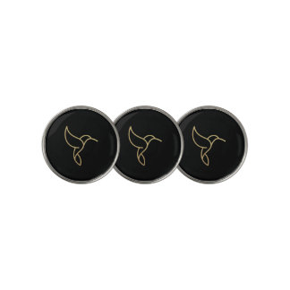 Hummingbird in Monoline Style - Gold on Black Golf Ball Marker