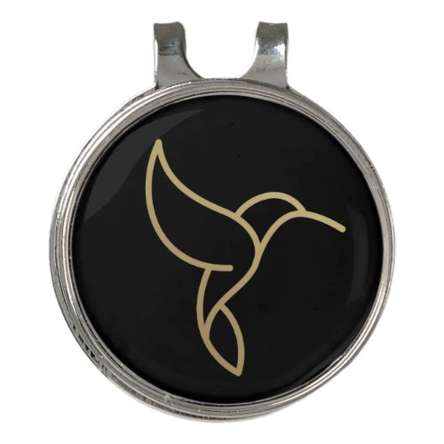 Hummingbird in Monoline Style _ Gold on Black Golf Hat Clip