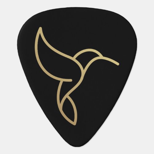 Hummingbird in Monoline Style _ Gold on Black Guitar Pick