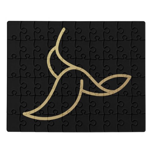 Hummingbird in Monoline Style _ Gold on Black Jigsaw Puzzle