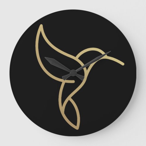 Hummingbird in Monoline Style _ Gold on Black Large Clock