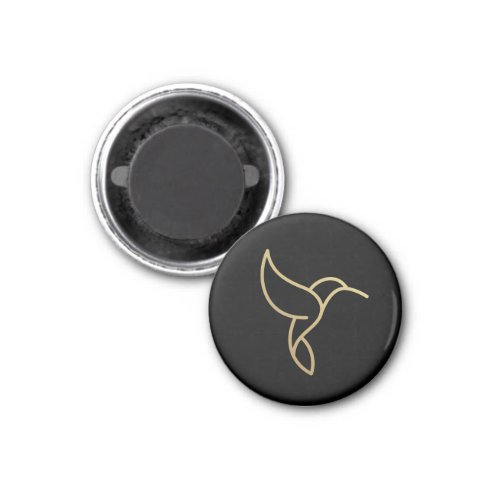 Hummingbird in Monoline Style _ Gold on Black Magnet