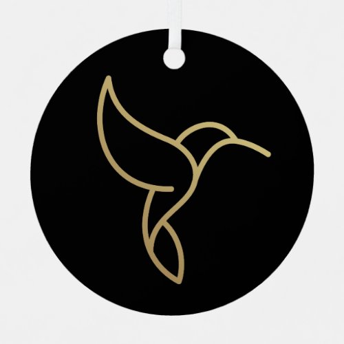 Hummingbird in Monoline Style _ Gold on Black Metal Ornament
