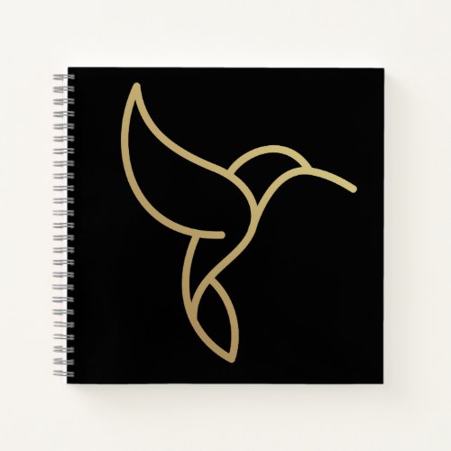 Hummingbird in Monoline Style _ Gold on Black Notebook