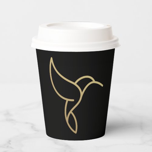 Hummingbird in Monoline Style _ Gold on Black Paper Cups