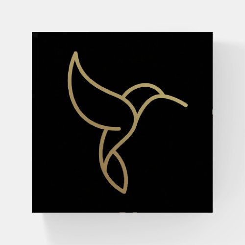 Hummingbird in Monoline Style _ Gold on Black Paperweight