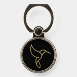 Hummingbird in Monoline Style - Gold on Black Phone Ring Stand
