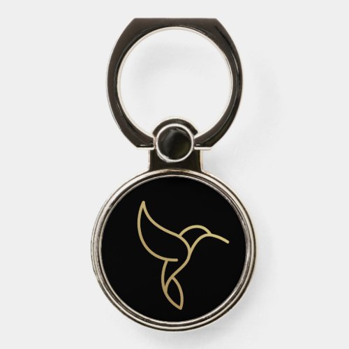 Hummingbird in Monoline Style _ Gold on Black Phone Ring Stand