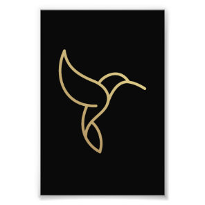 Hummingbird in Monoline Style - Gold on Black Photo Print