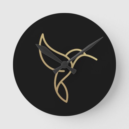 Hummingbird in Monoline Style _ Gold on Black Round Clock