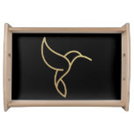 Hummingbird in Monoline Style - Gold on Black Serving Tray