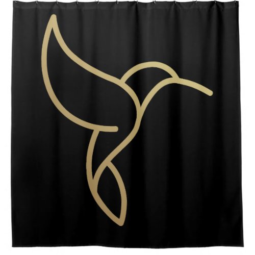Hummingbird in Monoline Style _ Gold on Black Shower Curtain