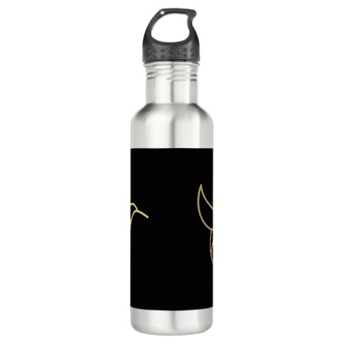 Hummingbird in Monoline Style _ Gold on Black Stainless Steel Water Bottle