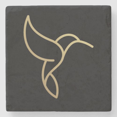 Hummingbird in Monoline Style _ Gold on Black Stone Coaster
