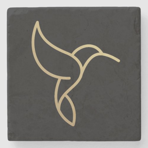 Hummingbird in Monoline Style _ Gold on Black Stone Coaster