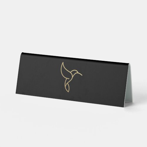 Hummingbird in Monoline Style _ Gold on Black Table Tent Sign