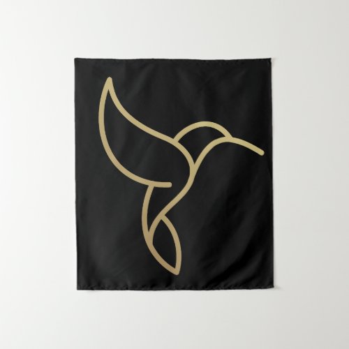 Hummingbird in Monoline Style _ Gold on Black Tapestry