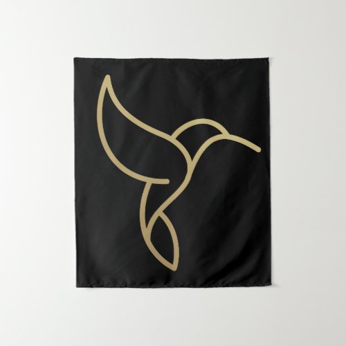 Hummingbird in Monoline Style _ Gold on Black Tapestry