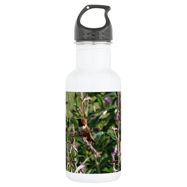 Hummingbird in Purple Water Bottle (Front)