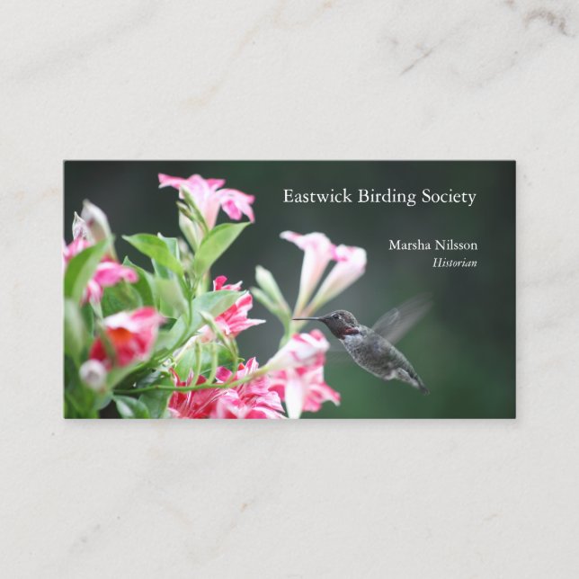 Hummingbird in red and white flowers business card (Front)