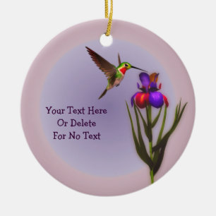 Hummingbird Iris Flower Personalized Ceramic Ornament