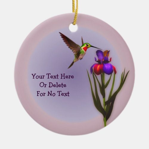 Hummingbird Iris Flower Personalized  Ceramic Ornament