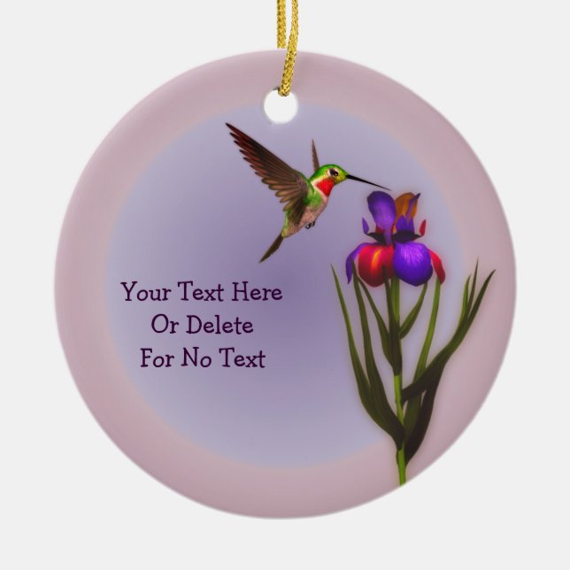 Hummingbird Iris Flower Personalized  Ceramic Ornament (Front)