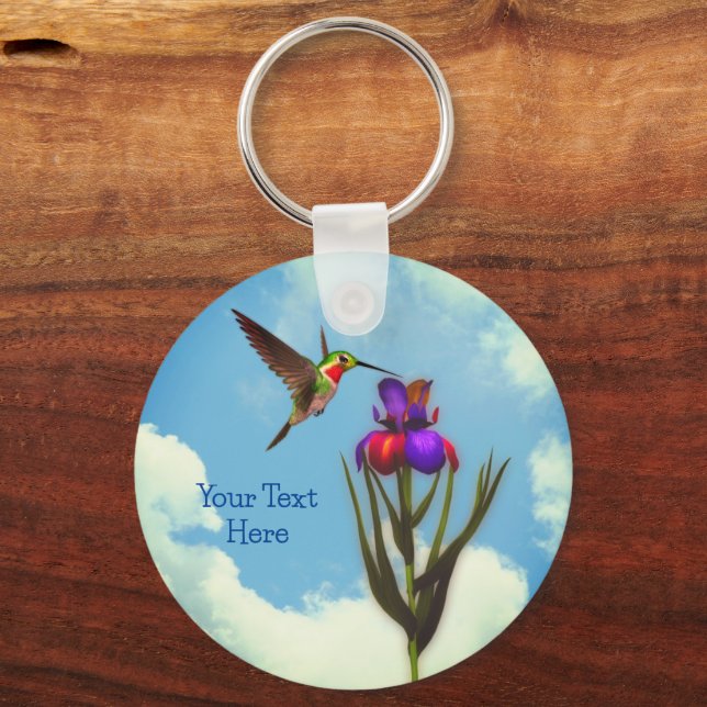 Hummingbird Iris Flower Personalized Keychain (Front)