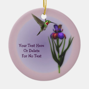 Hummingbird Iris Flower Personalized Ornament