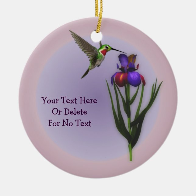 Hummingbird Iris Flower Personalized Ornament (Front)