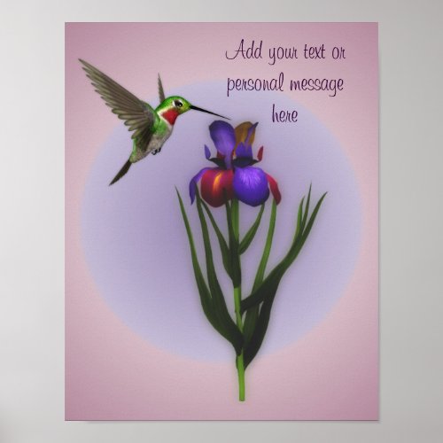 Hummingbird Iris Flower Personalized Poster