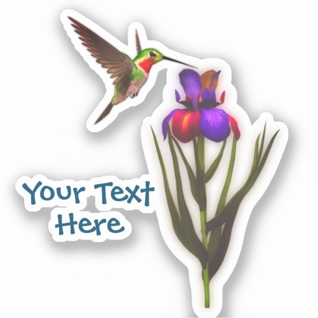 Hummingbird Iris Flower Personalized Sticker (Front)