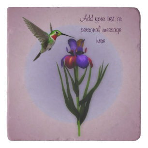 Hummingbird Iris Flower Personalized  Trivet