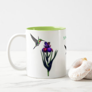 Hummingbird Iris Flower Personalized Two-Tone Coffee Mug