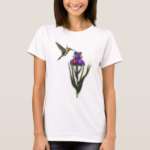 Hummingbird Iris Flower T_Shirt