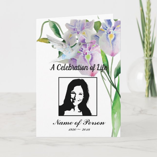 Hummingbird & Iris Funeral Program (Front)