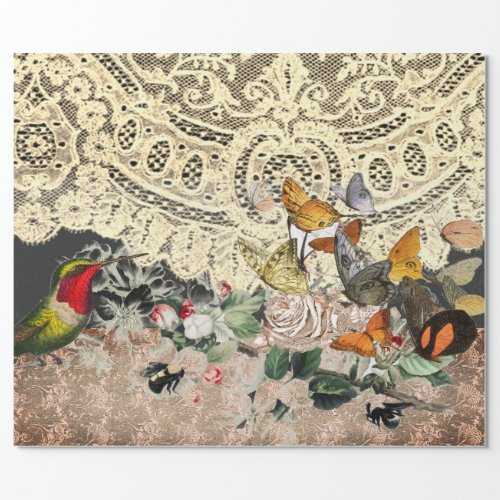 HUMMINGBIRD LACE AND FLOWERS Wrapping Paper