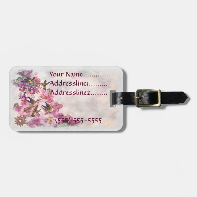 Hummingbird Lavender Jeweled Luggage Tag (Front Horizontal)