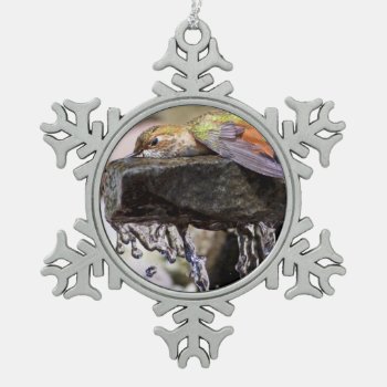Hummingbird  Laying In Water Snowflake Pewter Christmas Ornament by birdsandblooms at Zazzle