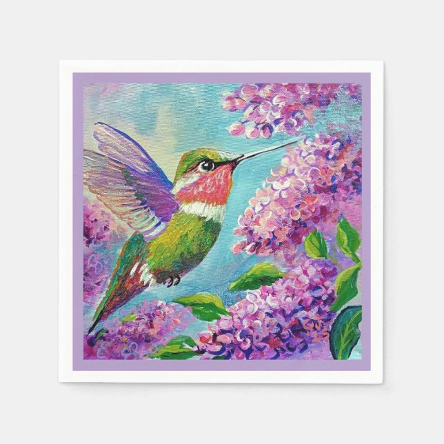 Hummingbird & Lilacs Paper & Cloth Napkins (Front)