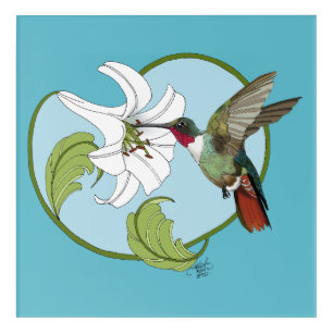 Hummingbird Lily Blue Art Nouveau