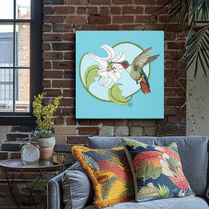 Hummingbird Lily Blue Art Nouveau