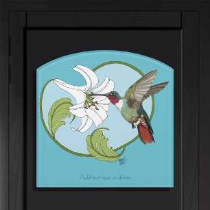 Hummingbird Lily Blue Art Nouveau Door Sign