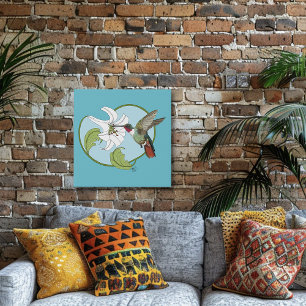 Hummingbird Lily Blue Art Nouveau Faux Canvas Print