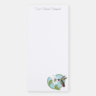 Hummingbird Lily Blue Art Nouveau Magnetic Notepad