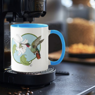 Hummingbird Lily Blue Art Nouveau Mug