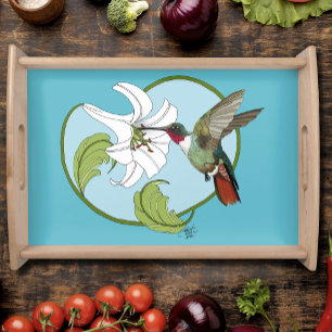 Hummingbird Lily Blue Art Nouveau Serving Tray