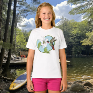 Hummingbird Lily Blue Art Nouveau T-Shirt