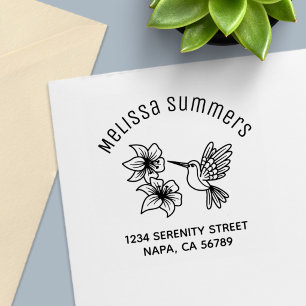 Hummingbird Lily Flowers Arched Name Address Self-inking Stamp